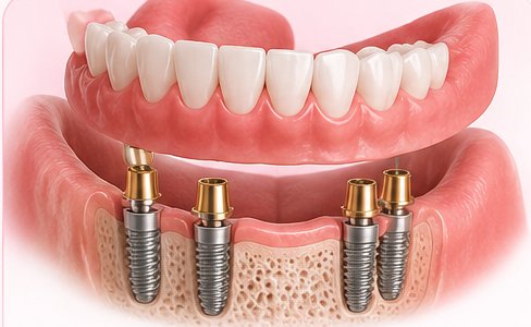 Implant-supported overdentures for full-arch stability.