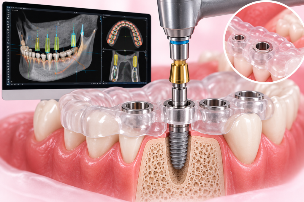 Guided dental implant surgery using advanced 3D imaging technology.